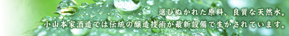 選びぬかれた原料、良質な天然水。小山本家酒造では伝統の醸造技術が最新設備で生かされています。